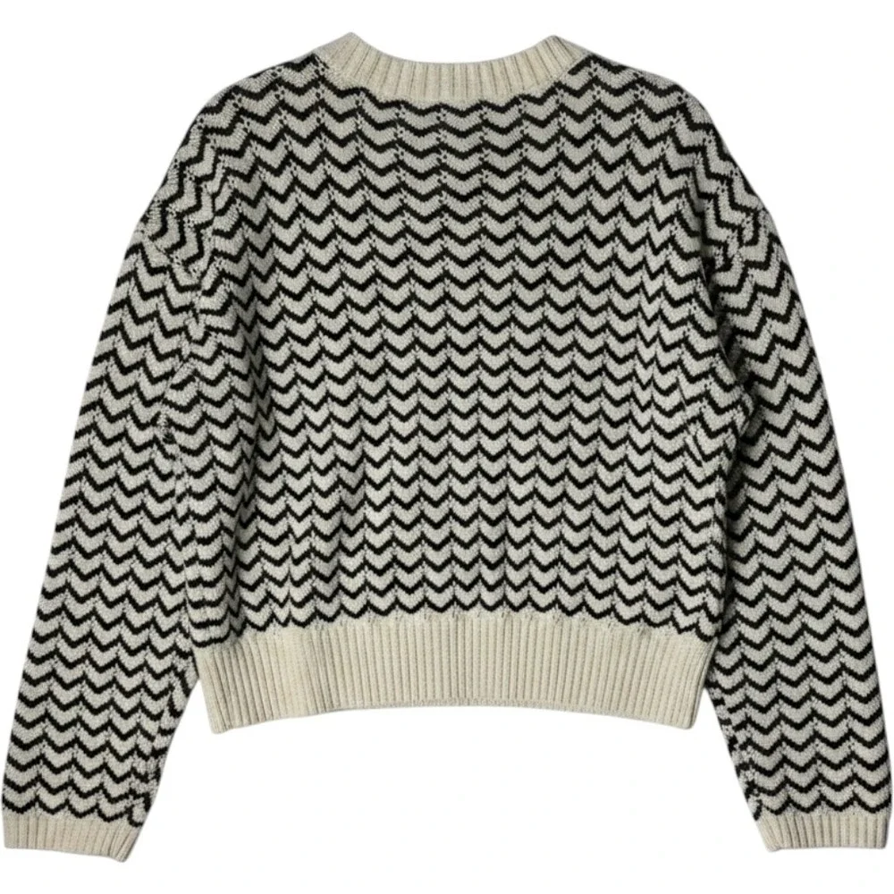 Marled Women Black Cream Chevron Sweater Large Cotton Ribbed‎ Knit Casual Winter